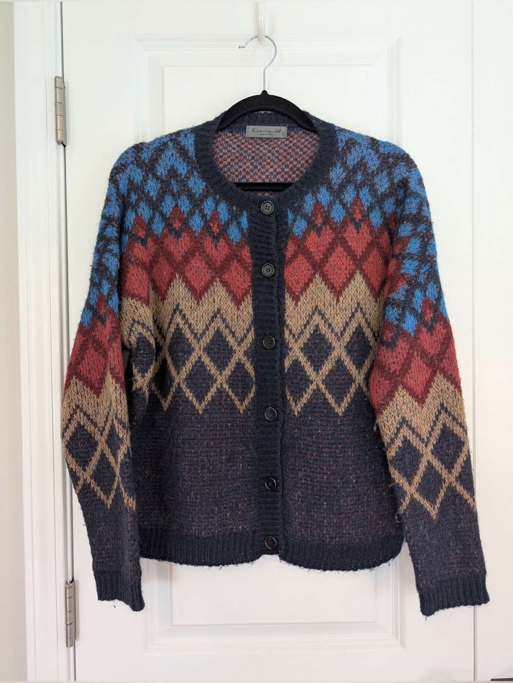 Elsamanda X Anthropologie Women's Mohair Alpaca Blend Argyle Cardigan Sweater S